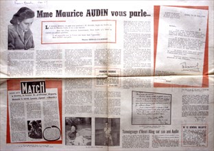 Guerre d'Algérie. Témoignage de Mme Maurice Audin,  in le journal "France nouvelle"