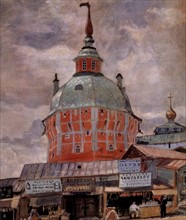 Kustodiev, The red tower of the Trinity monastery (Moscow ?)