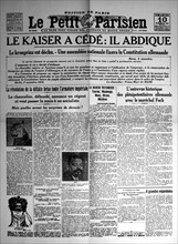 Front page of 'Le Petit Parisien' : Abdication of William II, emperor of Germany