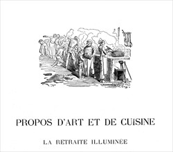 Frontispiece of Propos d'art et de cuisine: 'La retraite illuminée'