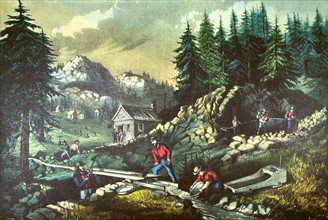 Litograph by Currier and Ives, Gold mines in California