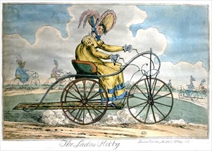 Woman riding an old bicycle
