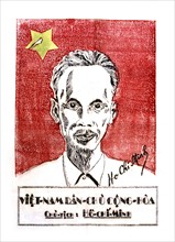 Small propaganda poster supporting Ho Chi Minh