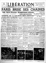 Une du journal "Libération". "Paris brise ses chaînes"