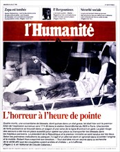 Une du journal "l'Humanité". Paris. Après l'attentat dans le R.E.R. à la station Saint-Michel