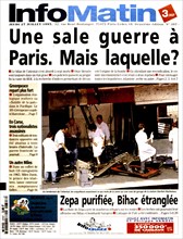Une du journal "InfoMatin". Paris. Après l'attentat dans le R.E.R. à la station Saint-Michel