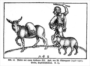 Gravure, Paysan avec sa mule et son âne