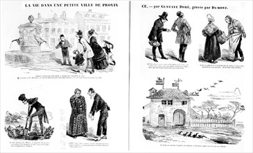 Gustave Doré. La vie dans une petite ville de province. Gravure extraite du "Journal pour rire"