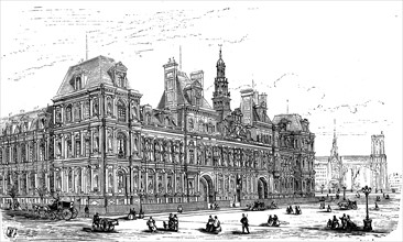Paris. Town hall. Drawing by M. Fichot, engraved by M. Sotain in "Paris-Guide", 1867 Edition