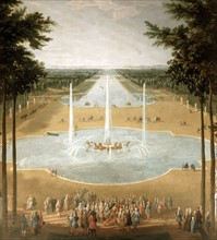 Martin, Vue du bassin d'Apollon et du Grand Canal de Versailles en 1713