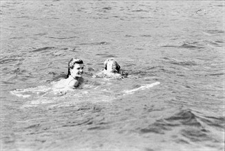 Jackie Kennedy. Summer 1962. Vacation in Ravello (Italy). Water-skiing