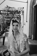 Jackie Kennedy. Summer 1962. Vacation in Ravello (Italy). Mantilla