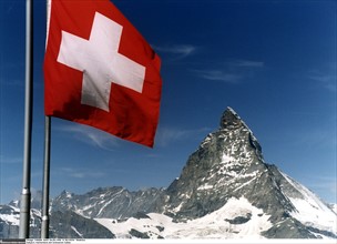 Mountain "Matterhorn" with the Swiss flag, 1996