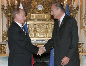 Jacques Chirac - Staatspräsident Frankreich, mit Vladimir Putin (l.)