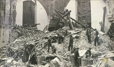 Air raid damage at Church of St Mildred, Bread Street, City of London, c1941.
