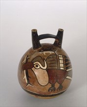 Double spout and bridge vessel with pelican and fish, Nasca culture, Peru