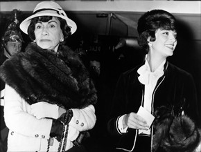 Coco Chanel with model Marie Helene Arnaud, 1960