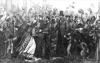 Abraham Lincoln acclamé par une foule d'esclaves libérés, 1865
