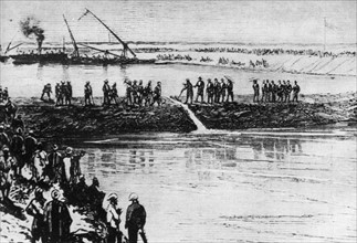 Completing the construction on the bar of the reservoir of Suez.