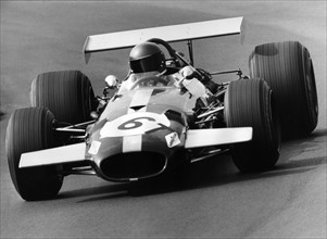 Der Autosportler Jackie Ickx in seinem Formelwagen mit der Startnummer 6. Aufnahmedatum: 03.08.1969