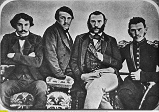 Tolstoi, Lew (Leo) Nikolajewitsch - Schriftsteller, Russland - mit den bruedern Dmitri, Nikolai und Sergej, Daguerreotypie