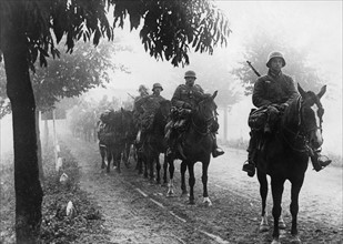 German mounted infantry advancing in Belgium