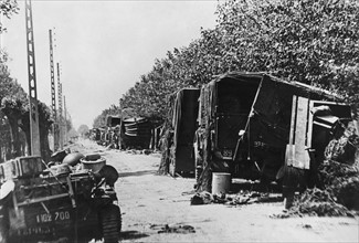 Military equipment left behind on the retreat road during the Dunkirk evacuation
