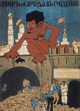 Affiche de propagande représentant Léon Trotski en diable rouge