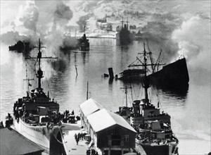 2. WK Norwegen
Die Überreste einer Seeschlacht. 1940. Mehrere Schlachten zwischen deutschen und norwegischen Streitkräften fanden im Ofotfjord im Frühjahr 1940 statt. Narvik, Norwegen.
WW II Norway