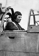 ERWIN ROMMEL (1891-1944). Field Marshal Erwin Rommel, commander of the German Afrika Korps, seated in the cockpit of an airplane, preparing for take-off. Photographed October 1942.