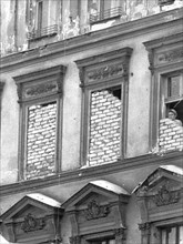 Germany / GDR; Berlin. Walled up windows at Bernauer Strasse. 1961