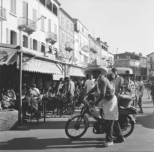 Street scene in St. Tropez in Southern France 1960