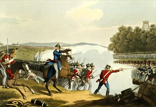 Gravure de Matthew Dubourg, d'après John Augustus Atkinson, La bataille de Waterloo, décidée par le duc de Wellington