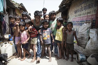 Group of children in the slum at the Ghazipur garbage dump