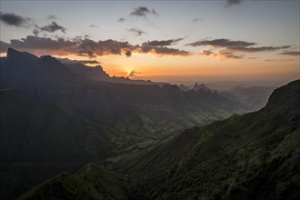 Sunset over the escarpment of Simien Mountains national park