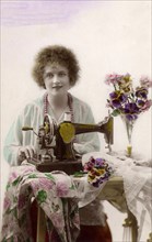 Woman sewing with sewing machine