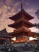Sanjunoto pagoda at Kiyomizu-dera Buddhist temple in beautiful autumn morning sunrise scenery