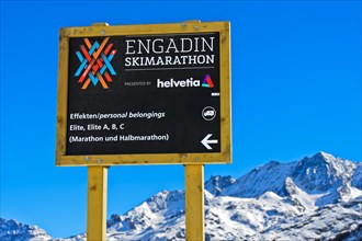 Information sign for the annual sports event Engadin Ski Marathon