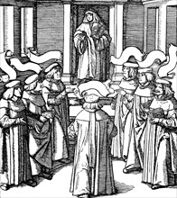 Maximilian I. in disputation with the representatives of the seven free guilds