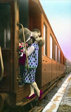 Kissing couple on departure of the train