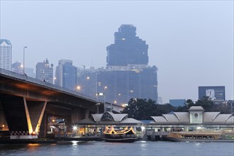 Saphan Taksin Bridge and Sathon Central Pier at the Mae Nam Chao Phraya River