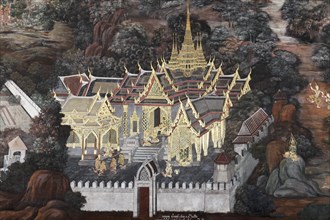 Buddhist temple complex with scene from Ramakia