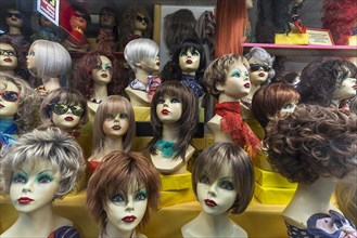 Shop window of a wig store