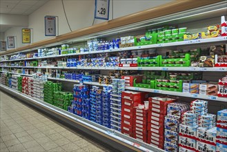 Shelf with dairy products in supermarkets
