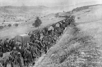 Serbian troops retreating near Pristina