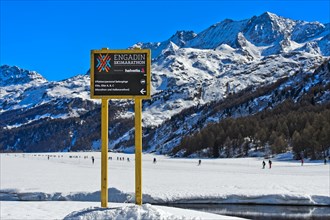 Information sign for the annual sports event Engadin Ski Marathon