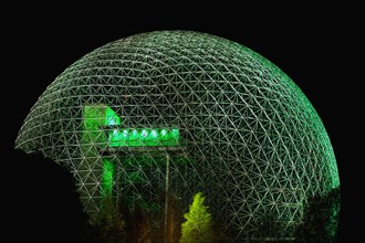 Montreal Biosphere at night in green light