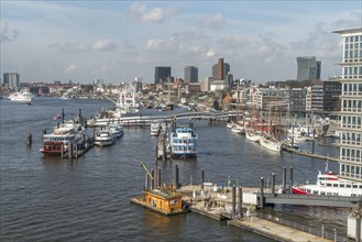 City view with harbour and St. Pauli Landungsbrucken