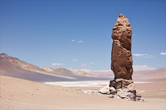 Monolithic rocks in the northeast and salt lake in the background Monjes de la Pacana Caldera