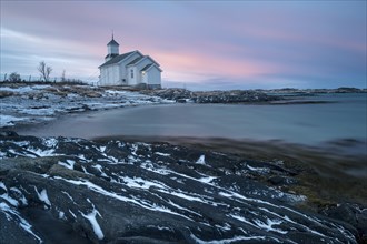 Church on the coast at dusk